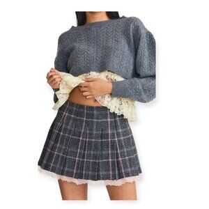 Loveshackfancy Rooney Pleated Wool Miniskirt, Plaid, Size‎ 10, New with tag
